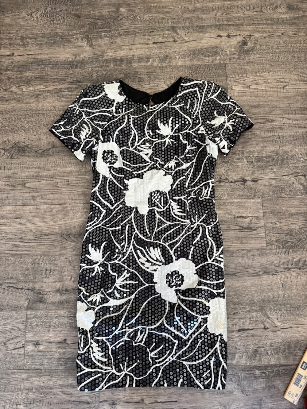 Rimini Black and White Floral Sequin Midi Dress